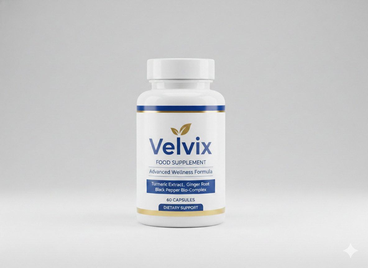 Velvix food supplement bottle on neutral background
